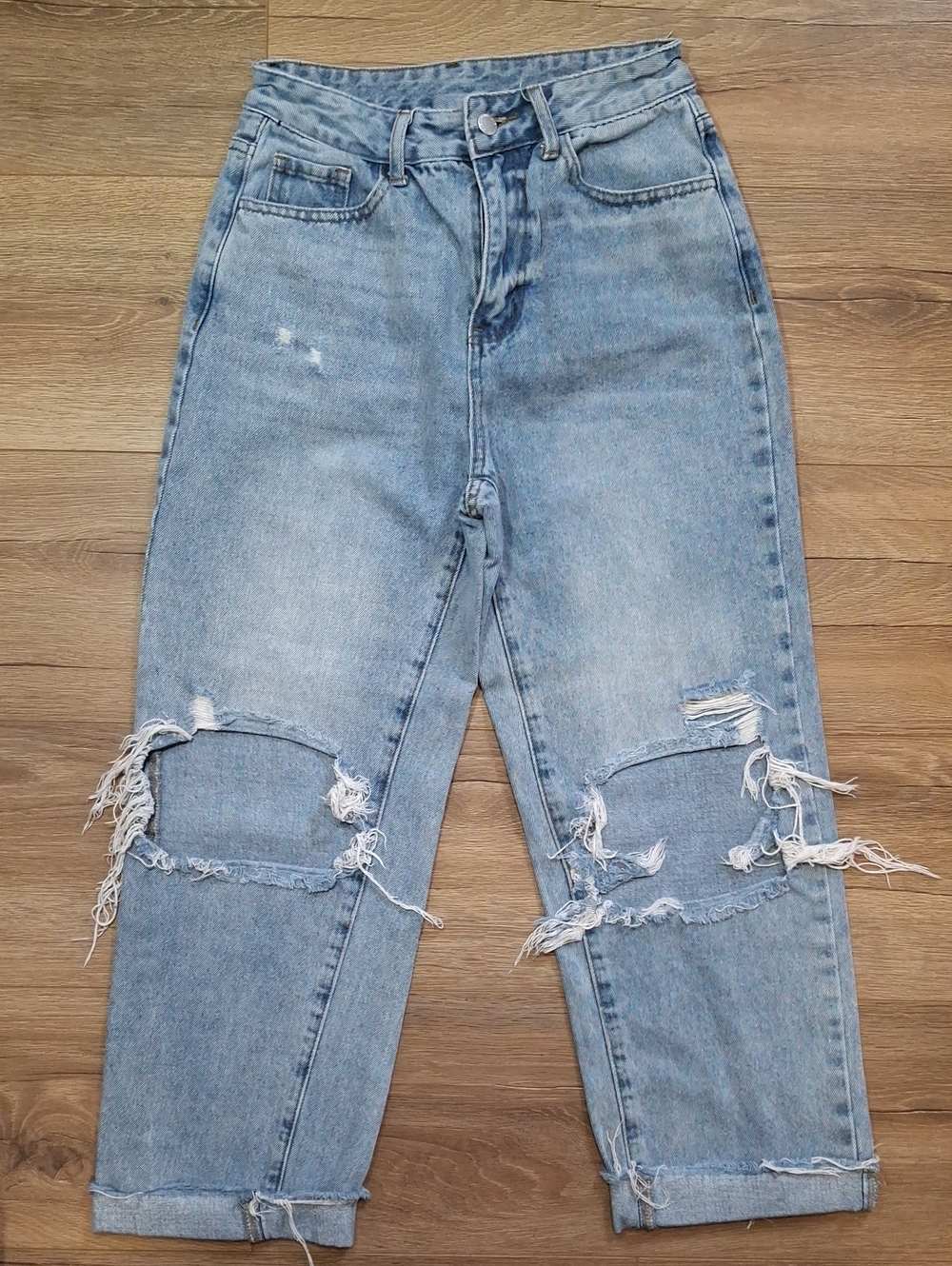 SHEIN Light Blue Distressed Boyfriend Jeans